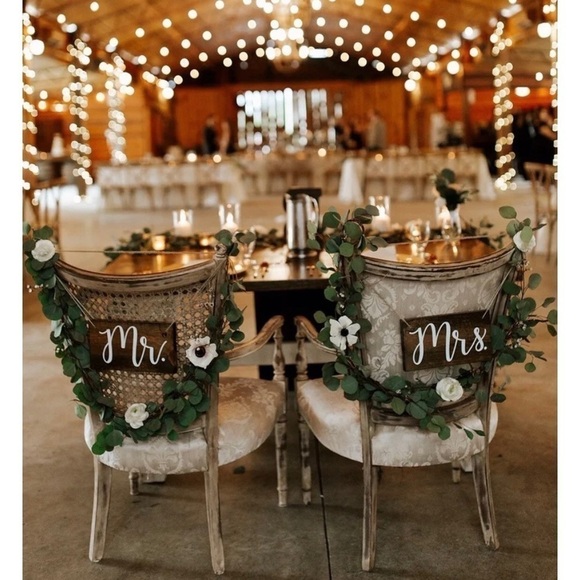 Mr. & Mrs. Wooden Chair Signs for Wedding Reception or Party - White Black - Picture 6 of 7